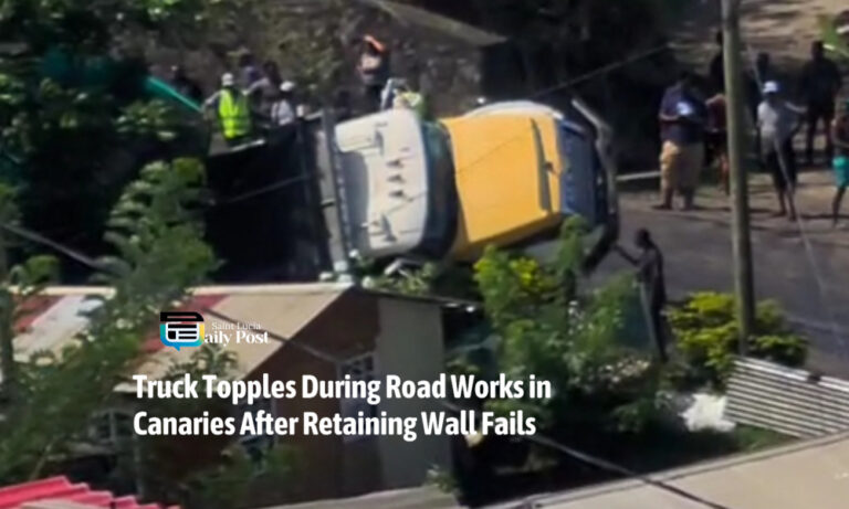 Truck Topples During Road Works in Canaries After Retaining Wall Fails